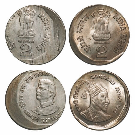 2 Rupees, Cu-Nic, (2 Coins), 1) 1997, Calcutta Mint, Subhash Chandra Bose - error 25% die 