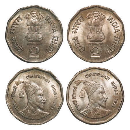 2 Rupees, Cu-Nic, (2 Coins), 1999, Chhatrapati Shivaji, Bombay Mint, large & small legends