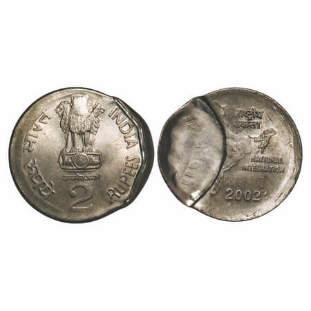 2 Rupees, 2002, Cu-Nic, 6.12g, National Integration, Calcutta Mint. Error partial Die capp
