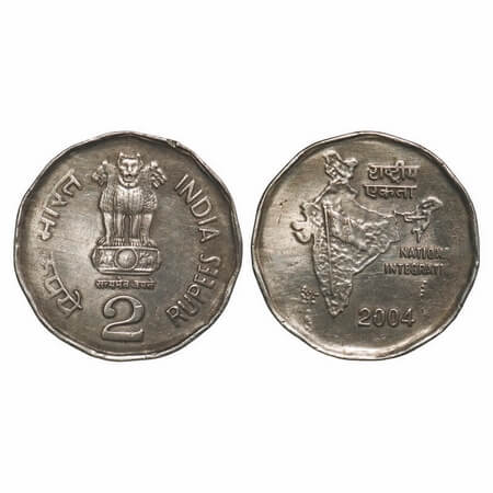 2 Rupees, 2004, Cu-Nic, National Integrity, Calcutta Mint. Extremely Fine, Very Scarce.