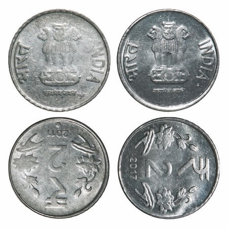 2 Rupees, FSS (2 Coins), 2011 Hyderabad mint with error reverse 6 o'clock & 2017 Calcutta 