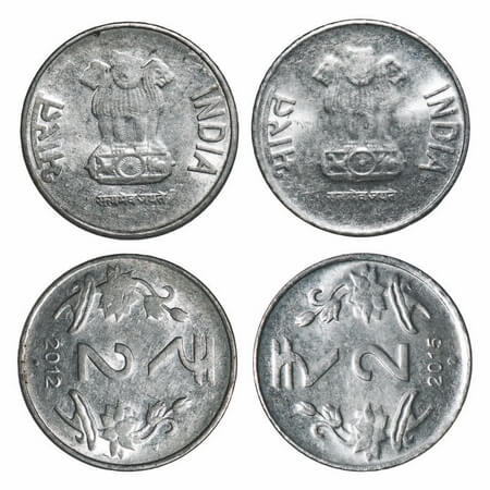 2 Rupees, FSS, (2 Coins), 2012 Noida with error reverse 3 o'clock & 2015, Noida Mint, Erro