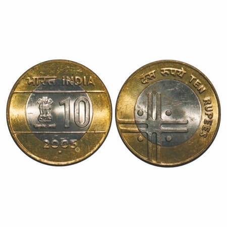 10 Rupees, 2005, Bi-Metal, Noida Mint. Uncirculated, Very Scarce.