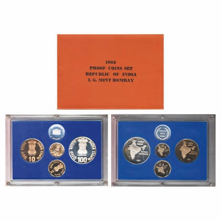 1982, Proof Coin Set of 100 Rupees, 10 Rupees, 2 Rupees & 50 Paise, National integration, 