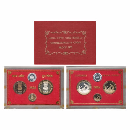 1986, Proof Coin Set of 100, 20 Rupees & 50 paisa, Fisheries, Bombay Mint, with box Packin