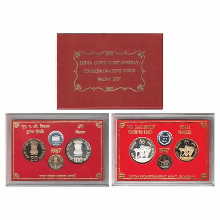 1987, Proof coin Set of 100, 20 Rupees, 1 Rupee, FAO Small Farmer, Bombay Mint, with Cover