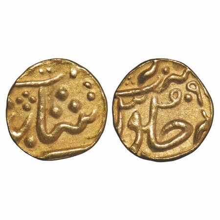 Bombay Presidency Malabar Coast, Gold 1/8 Rupee / Mohur, 1.43g, INO Alamgir II (1774), 9 R