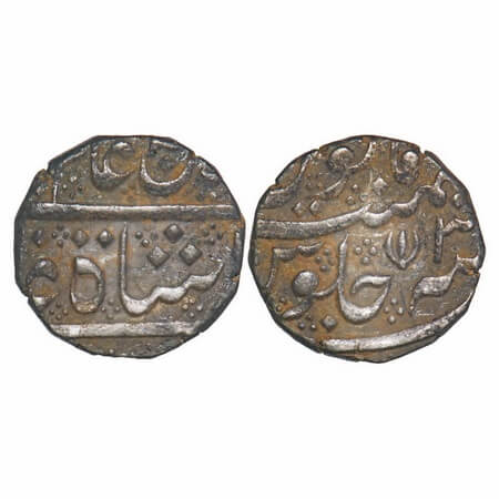 Madras Presidency, Silver Rupee, 11.68g, (1754-1759 AD Issue), lotus type, 3 RY, (Arcot) m