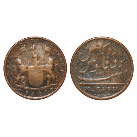 Madras Presidency, Copper X (Ten) Cash, 4.25g (light Issue), Struck at Soho Mint, 1808 AD,