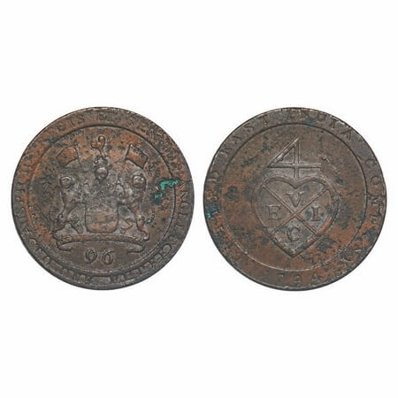 Madras Presidency, Copper ½ Dub / 1/96 of Rupee, 6.63g, Struck at Soho Mint, (1794 -1797 A