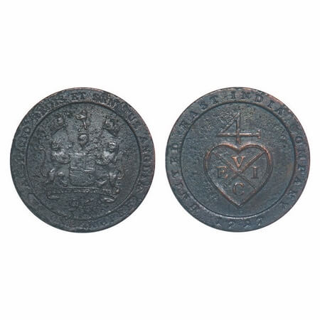 Madras Presidency, Copper ½ Dub / 1/96 of Rupee, 6.63g, Struck at Soho Mint, (1794 -1797 A