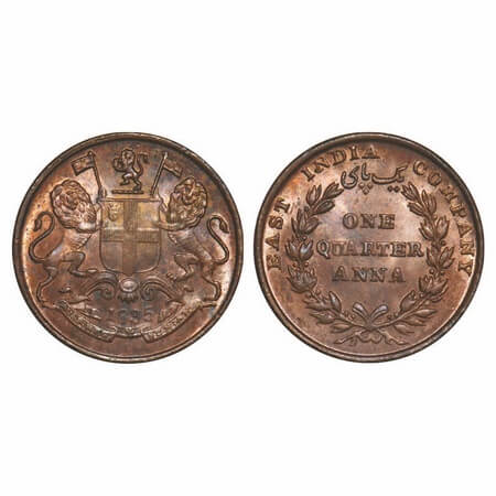 William IV, Copper, Quarter Anna, 1835, Calcutta Mint, A/I(i), Rev aligned, Wreath with 18
