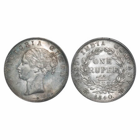 Victoria Queen, Silver, Rupee, 1840, CL, Calcutta Mint, A/I, English Head, With bud leaves