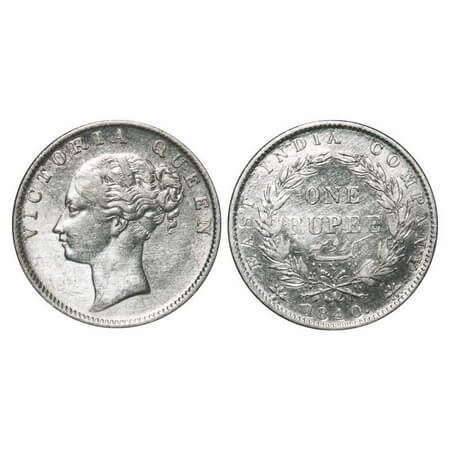 Victoria Queen, Silver, Rupee, 1840, CL, Calcutta Mint, A/III, English Head, With Two leav