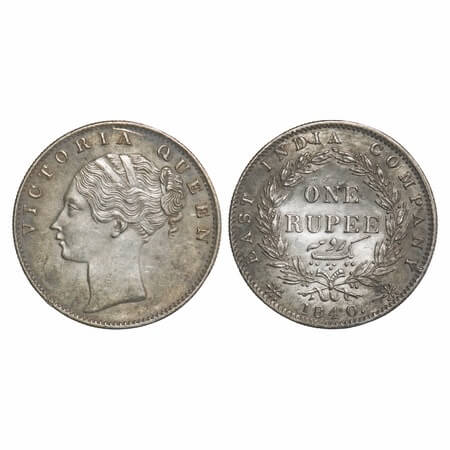 Victoria Queen, Silver, Rupee, 1840, CL, Calcutta Mint, D/VI, With 'M' incused, Indian Hea