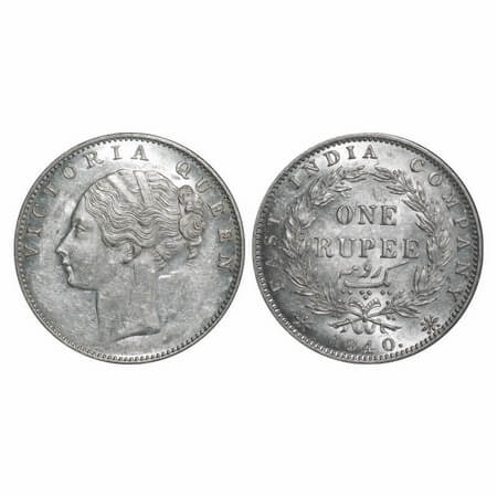 Victoria Queen, Silver, Rupee, 1840, CL, Calcutta Mint, D/VI(i), w/o 'M' incused, Indian H