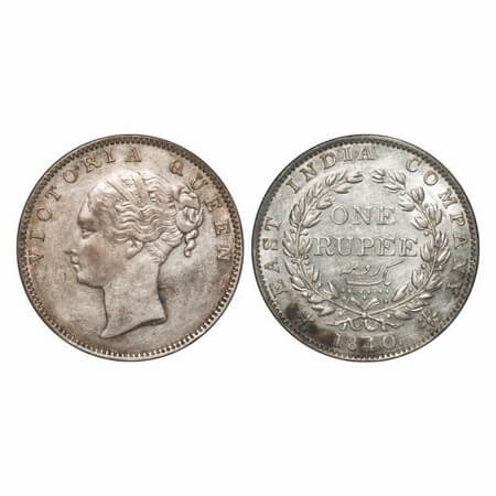 Victoria Queen, Silver, Rupee, 1840, CL, Madras Mint, 'S' incused, English Head, With bud 