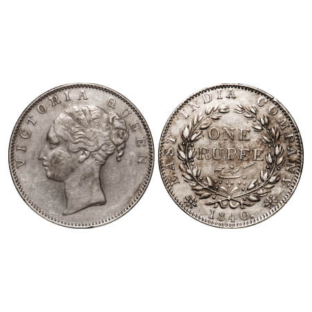 Victoria Queen, Silver, Rupee, 1840, CL, Madras Mint, A/IV, English Head, 'S' incused and 