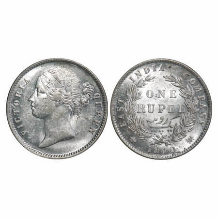 Victoria Queen, Silver, Rupee, 1840, DL, Calcutta Mint, W.W. raised, Wreath with 28 Berrie