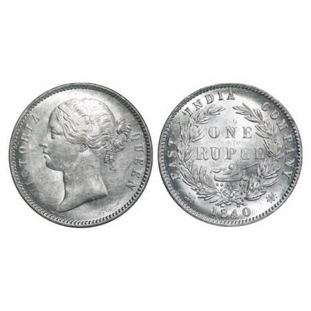 Victoria Queen, Silver, Rupee, 1840, DL, Calcutta Mint, W.W. raised, Wreath with 28 Berrie
