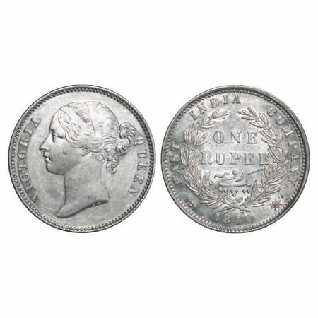 Victoria Queen, Silver, Rupee, 1840, DL, Calcutta Mint, W.W. raised, Wreath with 28 Berrie