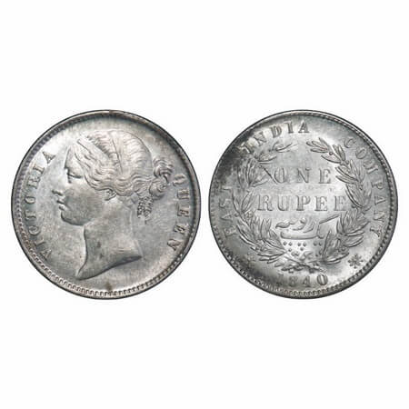 Victoria Queen, Silver, Rupee, 1840, DL, Calcutta Mint, W.W. raised, Wreath with 28 Berrie