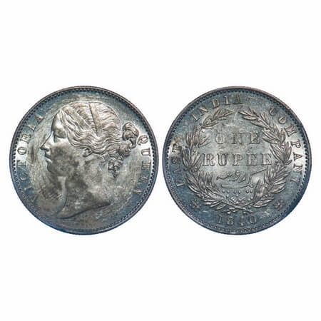 Victoria Queen, Silver, Rupee, 1840, DL, Madras Mint, W.W. S raised, Wreath with 28 Berrie