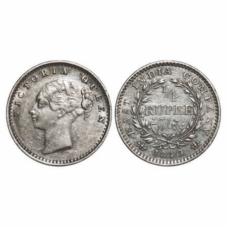 Victoria Queen, Silver, 1/4 Rupee, 1840, CL, Madras Mint, A(a)/I, 'S' incused, Normal S. F