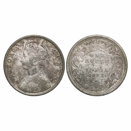 Victoria Queen, Silver, Rupee, 1862, Calcutta Mint, B/III, Embroidery in high relief. F. P