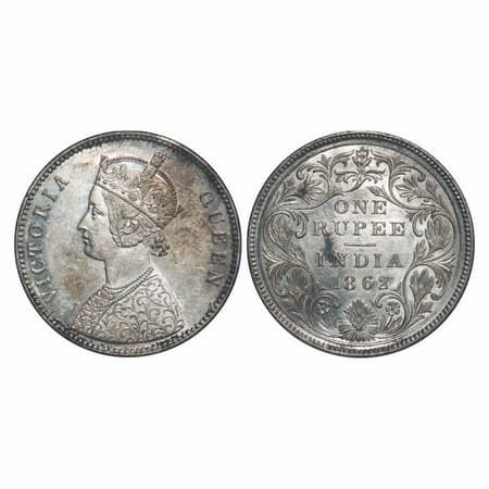 Victoria Queen, Silver, Rupee, 1862, Calcutta Mint, A/II(i), w/o initial 'J', With Pineppl