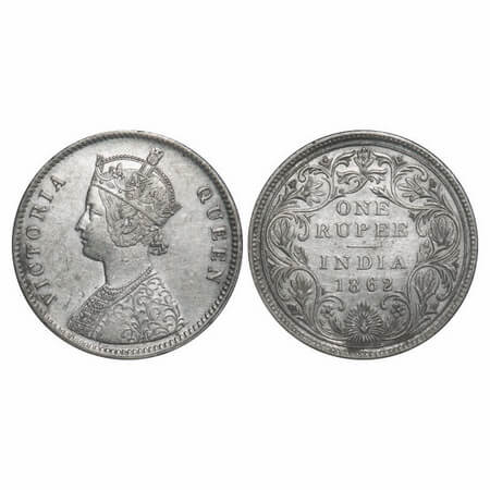 Victoria Queen, Silver, Rupee, 1862, Calcutta Mint, A/II(i), w/o initial 'J', With Pineppl