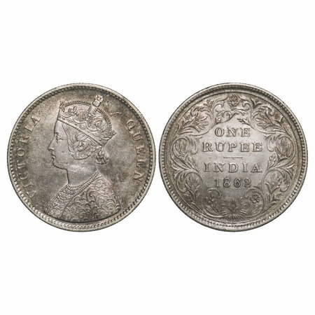 Victoria Queen, Silver, Rupee, 1862, Calcutta Mint, A/II, w/o initial 'J', some parts in b