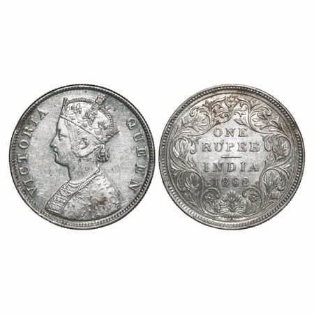 Victoria Queen, Silver, Rupee, 1862, Madras Mint, B/II/0/0, w/o enclosed frame effect and