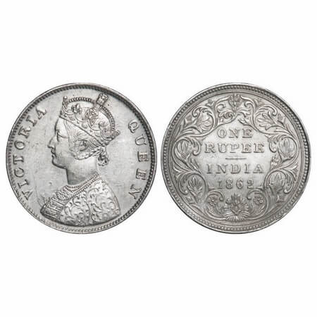 Victoria Queen, Silver, Rupee, 1862, Madras Mint, B/II/0/0, With enclosed frame effect and