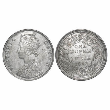 Victoria Queen, Silver, Rupee, 1862, Madras Mint, B1/II/0/0, w/o enclosed frame effect. F.