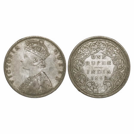 Victoria Queen, Silver, Rupee, 1862, Bombay Mint, D/II. F. Prid 59. GK 276. Fine+. Scarce.