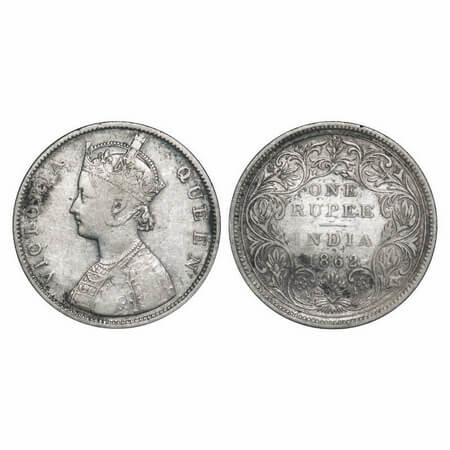 Victoria Queen, Silver, Rupee, 1862, Bombay Mint, B/II/1/0, Big dot, Broken dot above 'n' 