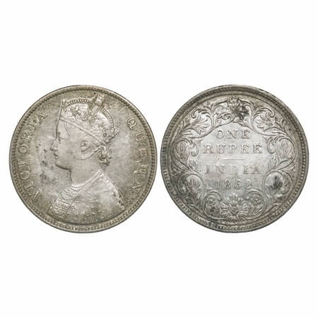 Victoria Queen, Silver, Rupee, 1862, Bombay Mint, B/II/1/0. F. Prid 69. GK 286. Very Fine.