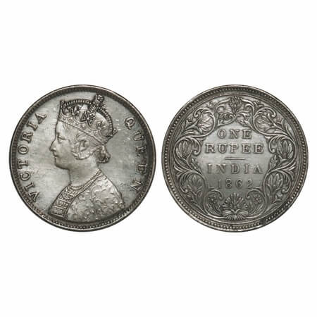 Victoria Queen, Silver, Rupee, 1862, Bombay Mint, B/II/1/0. F. Prid 69. GK 286. Extremely 