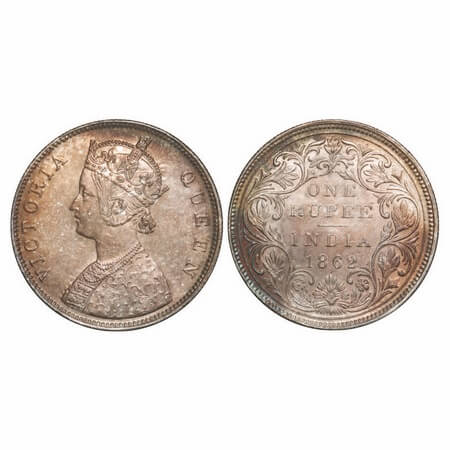 Victoria Queen, Silver, Rupee, 1862, Bombay Mint, B/II/2/0. F. Prid. GK 287. Uncirculated,