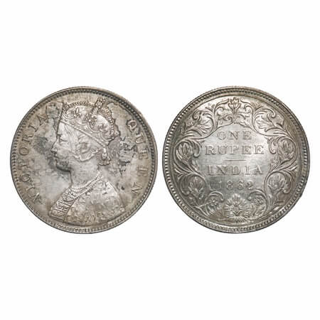 Victoria Queen, Silver, Rupee, 1862, Bombay Mint, B/II/2/0. F. Prid 71. GK 287. Extremely 