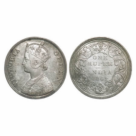 Victoria Queen, Silver, Rupee, 1862, Bombay Mint, B/II/2/0. F. Prid 71. GK 287. Extremely 