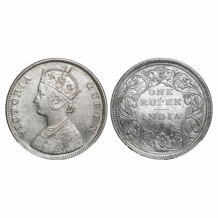 Victoria Queen, Silver, Rupee, 1862, Bombay Mint, B/II/2/0, Mechanical die doubaling of no