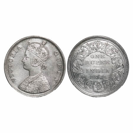 Victoria Queen, Silver, Rupee, 1862, Bombay Mint, B/II/2/0, Two dots placed are at equidis