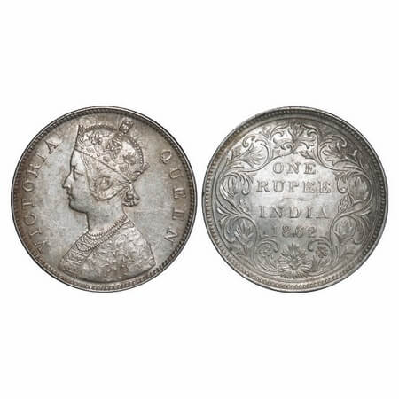 Victoria Queen, Silver, Rupee, 1862, Bombay Mint, B/II/2/0. F. Prid 71. GK 287. Extremely 