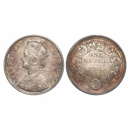 Victoria Queen, Silver, Rupee, 1862, Bombay Mint, B/II/2/0. F. Prid 71. GK 287. Uncirculat