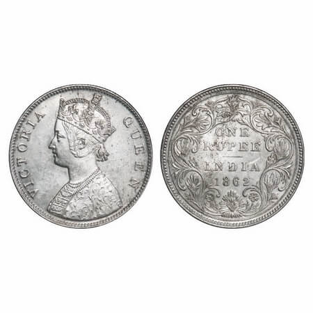 Victoria Queen, Silver, Rupee, 1862, Bombay Mint, B/II/2/0, Ghost on Rev, Mechanical die d