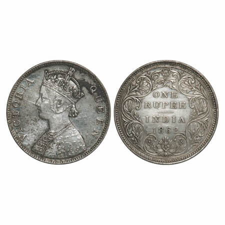 Victoria Queen, Silver, Rupee, 1862, Bombay Mint, B/II/3/0. F. Prid Unlisted. GK 293. Extr