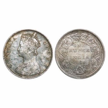 Victoria Queen, Silver, Rupee, 1862, Bombay Mint, B/II/3/0. F. Prid Unlisted. GK 293. Extr
