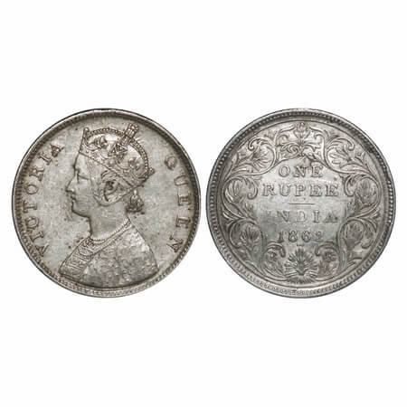 Victoria Queen, Silver, Rupee, 1862, Bombay Mint, B/II/2/3, Re used of earlier Rev dies w/